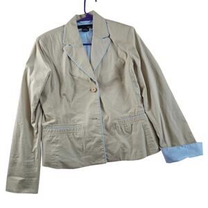 Vintage Hennes Y2K Cream Linen Blend Blazer Light Blue Piping Old Money Jacket